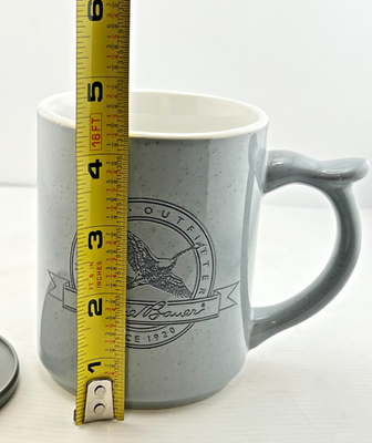 Vtg 1989 EDDIE BAUER Coffee Mug Thumb Hold w/Coaster Geese Logo Speckled  Grey | eBay