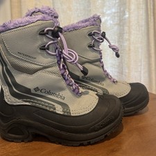 Columbia Bugaboot Girls 2 Gray Purple Snow Boots Faux Fur Waterproof Omni-Heat