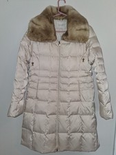 Laundry by Shelli Segal white Down Puffer Coat Parka Removable Faux Fur Collar