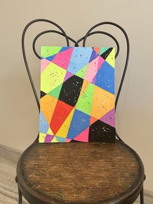 Abstract Geometric Acrylic Painting on Canvas, Colorful Splatter Effect, Small