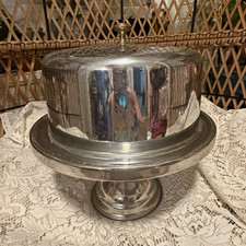 Round Silver Glossy Metal Pedestal Cake Stand, 1 Tier, Solid/Plain