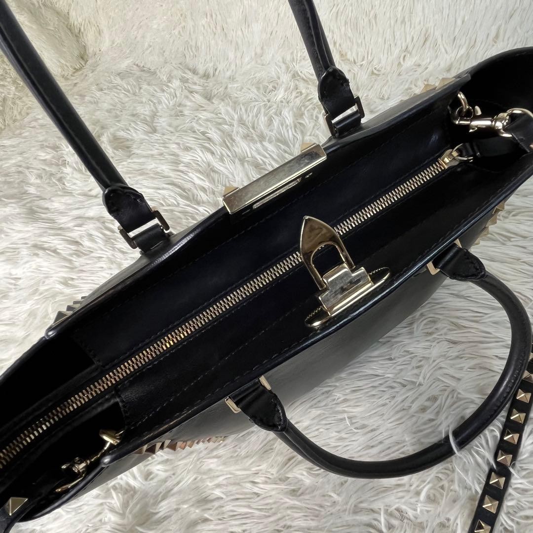 Valentino Garavani Rockstud 2Way Leather Handbag Black, B Grade Japan thumbnail 12
