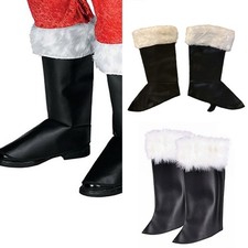 Plush Cuff Santa Black Leg Warmers for Christmas Celebration Role Play Boot Tops