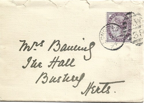 GB 1894 1d Lilac Cover with London SW38 Duplex to Bushey via Watford