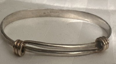 E.L. Designs by Ed Levin Studio  Sterling & 14K Gold Adjustable Bangle Bracelet
