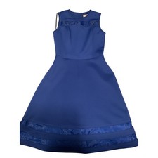 Calvin Klein Royal Blue Mesh Neckline Fit Flare Dress Sleeveless Knee Length