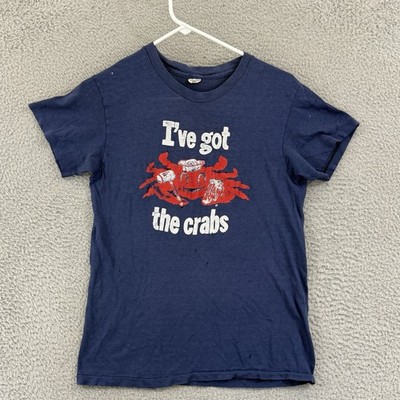 Vintage I Got My Crabs Shirt Adult Small Blue Short Sleeve 80s Florida Funny USA