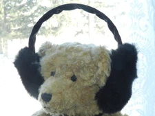 REAL RABBIT FUR EARMUFFS FLUFFY WARM WINTER HEAD COVERING BLACK HEADBAND