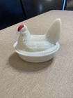 Westmoreland Milk Glass Hen on Nest Covered Dish Red Comb Vintage Split Tail