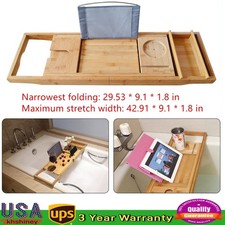 Bamboo Bath Tray Table Bathtub Caddy Tray Over the Tub Shelf Bath Holder Desk