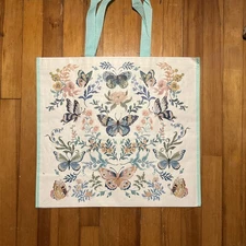 TJX Shopping Tote Sudel BLUE BUTTERFLIES 🦋 & Flowers Reusable Bag