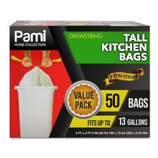 Extra-Strong 13 Gallon Unscented Tall Kitchen Garbage Bags with Drawstring, f...
