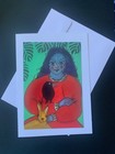 Original Art photo copy of a woman with a crow and a rabbit  blank greeting card — photo 1