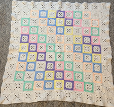 Vintage Style Crochet Baby Blanket Granny Square Pastel Rainbow Cottagecore