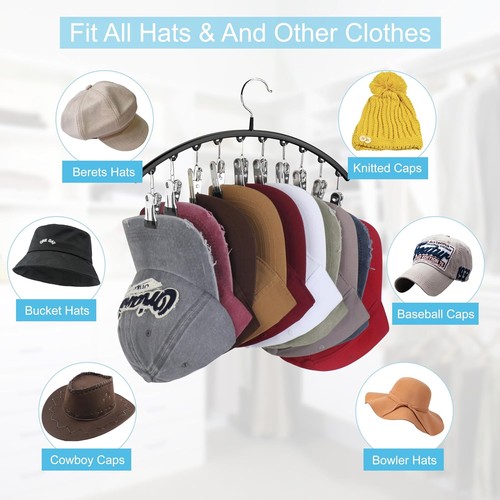 Hat Hangers for Closet, Metal 2 Pack Hat Organizer Holder for Hanger Closet Disp - Picture 4 of 13