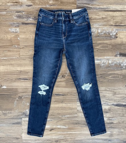 American Eagle Damen Jegging Gr. 4 kurz zerrissen Distressed Denim hoher Bund