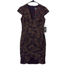 NWT Vince Camuto Jacquard Ruffled Bodycon Dress Size 4 Burgundy Floral Sparkle