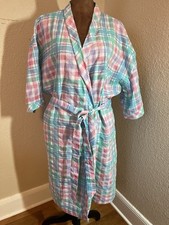 Saybury Pastel Plaid Seersucker Women  s Robe Size XL Cottagecore Vintage