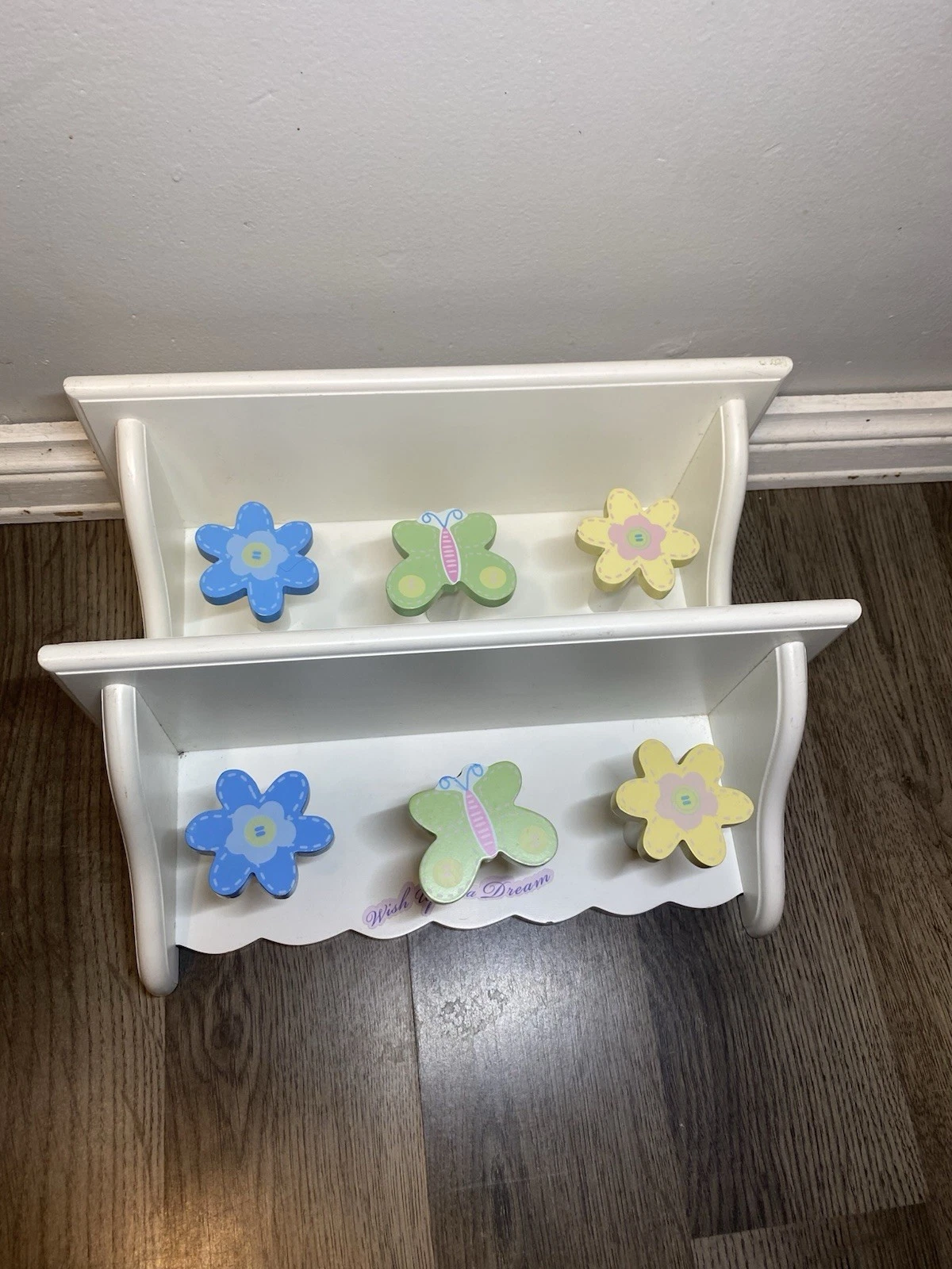 Vintage Kid Home Interior White Butterfly Flower Hook Wall Shelf Bedroom Decor