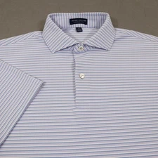 Peter Millar Polo Shirt Mens Medium Purple Stripe Crown Crafted Golf Performance