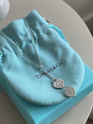Tiffany & Co Authentische Doppel Mini Herz Lariat Sterlingsilber Halskette