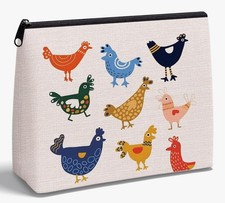 New Farmhouse Chicken Zippered Pouch - Size: 6.7" x 9.5" x 1.8" Canvas/Poly