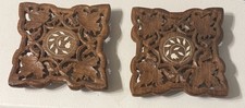 Pair Of 2 Handmade Carved Wooden Kitchen Trivet Leaf Design 6&rdquo; X 6&rdquo;