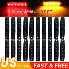 20Pcs Amber /Red 6 LED Side Marker Lights For Truck Trailer Auto Clearance Light