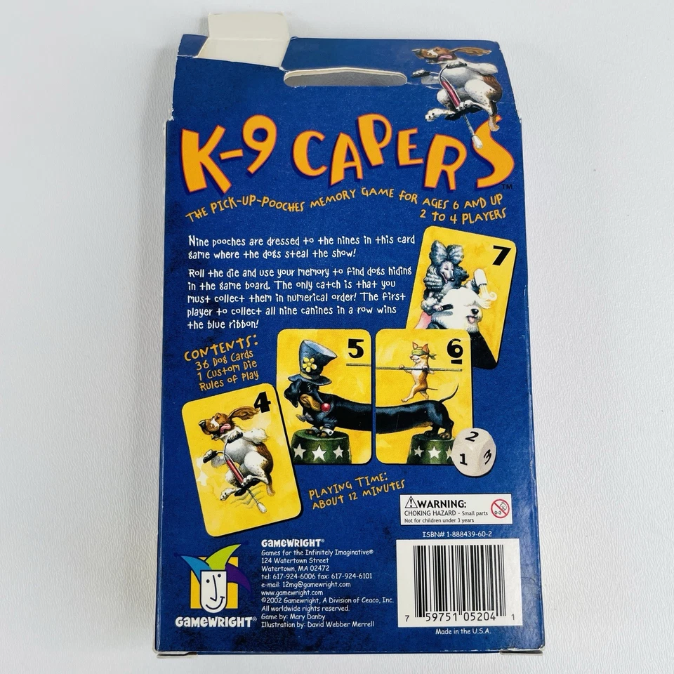 K-9 Capers Memory Card Game 12 Minutes Games Gamewright 6+, 2-4 Players COMPLETE - Image 4 of 4