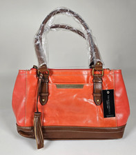 Nwt Tignanello Coral American Beauty Double Zip Shopper Leather Lined Handbag