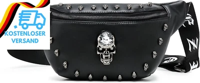 K KAREZOG Bauchtasche Damen Herren Leder,Schwarz Bauchtasche Festival,Klein Totenkopf Entw