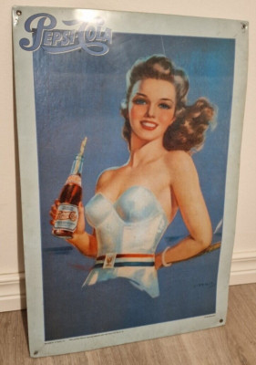 Vintage 50s Pepsicola Pepsi Girl Sign 60x40cm