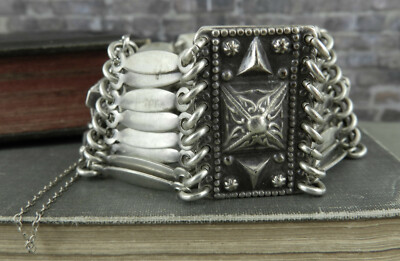 Vintage Signed Far Fan Mexico 925 Sterling Silver Panel Link Vintage Signed Far Fan Mexico 925 Sterling Silver Panel Link