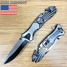 8.5" Black Punisher Tactical Military Spring Assisted Blade Folding Pocket Knife