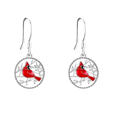 Cardinal Red Bird Decor Round Pendant Earrings Jewelry Holiday Gift Women New