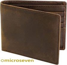 Men RFID Blocking Full Grain Crazy Horse Leather Men's Bifold Center Flap Wallet