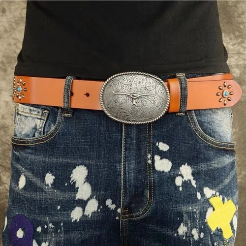 Real Leather Waist Belt Heavy Metal Stone Rivet Studded Unisex Punk Waistband - Picture 14 of 28