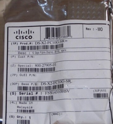 Cisco DS-X2-FC10G-SR 10 Gbit/s Fibre Channel-Shortreach X2, SC (Brandneu Versiegelt)