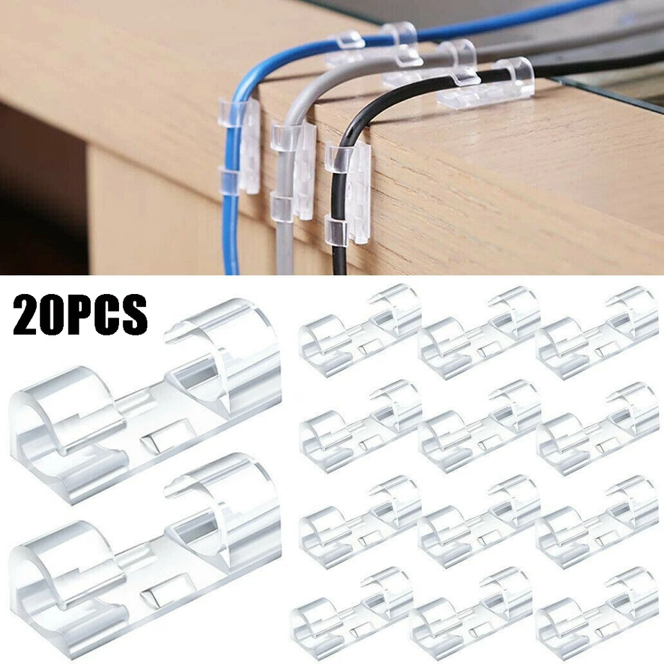 20pcs Cable Cord Clip Self-Adhesive Wire Clamp Table Wall Tidy Holder Organizer• - Image 3 of 4