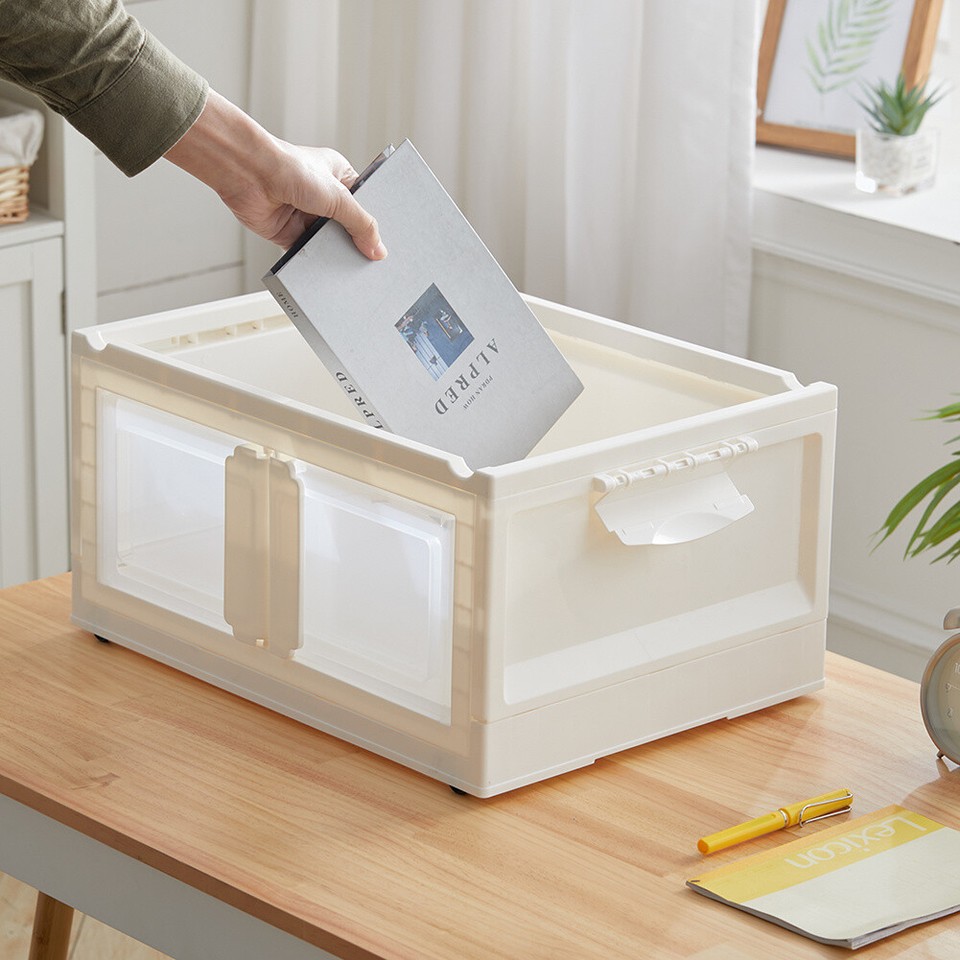 Stackable Cream Plastic Storage Box Container Boxes With Lids Home ...