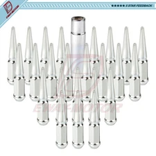 24 X Chrome Spike Lug Nut 14x1.5 + 1 Key For Chevrolet Ford Expedition Cadillac