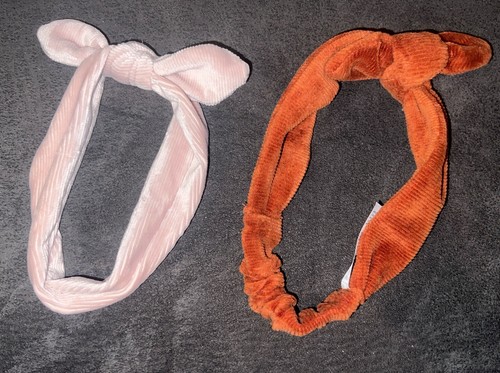 PL Baby Girl Corduroy Headbands, Light Pink & Brown, Tie Bow