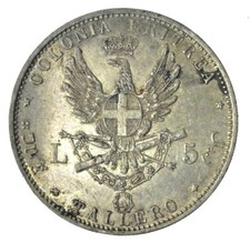 REGNO D' ITALIA  - UMBERTO I - Colonia Eritrea - tallero da 5 lire 1896 spl