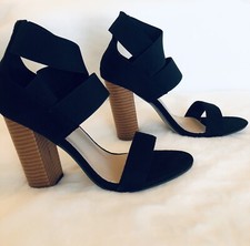 Women's Chunky Heel Strappy Ankle Sandal Size 6 Crisscross Vegan Suede