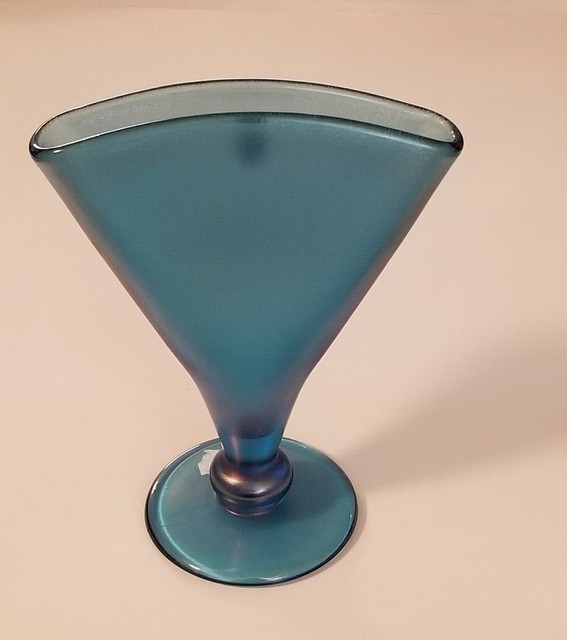 Fenton Iridescent Blue Fan Vase with Original Label MMA Hallmarked on Bottom eBay