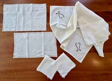 Vintage bestickte Leinen Tischdecken 5er Set Tischsets, Tischdecke, Servietten