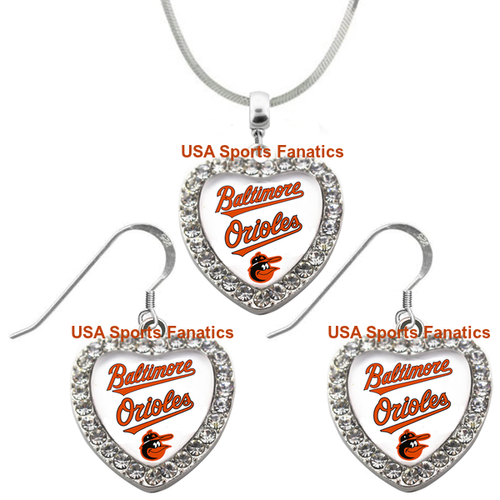 Baltimore Orioles 925 Necklace or Earrings or Set Team Heart With Rhinestones - Bild 1 von 5