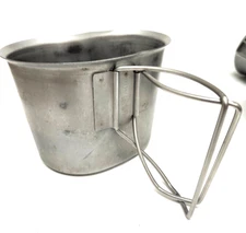 Real Deal US MILITARY STAINLESS STEEL Army CANTEEN CUP,  1 qt. WIRE HANDLE, USED