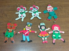 Vintage Christmas 5" Cardboard Ornaments Moveable Arms Legs Set of 7 Japan