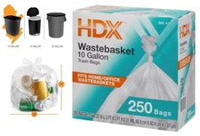 250-Count Waste Trash Liner Bag Clear Garbage Bag 10 Gallon, 1 Box of 250 Bags